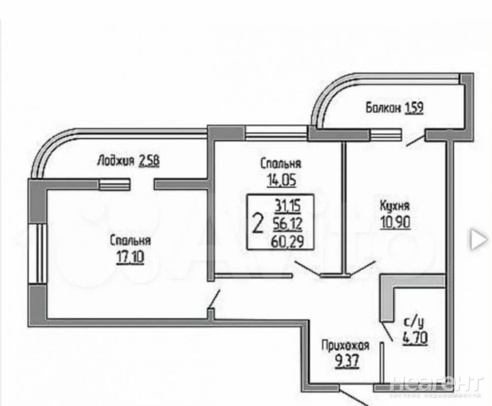 Продается 2-х комнатная квартира, 61 м²