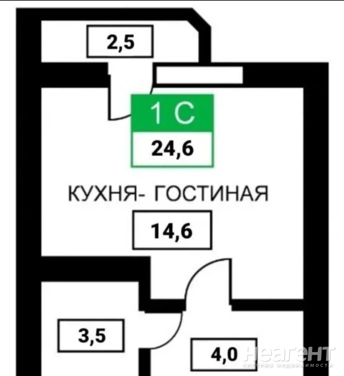 Продается 1-комнатная квартира, 24,2 м²