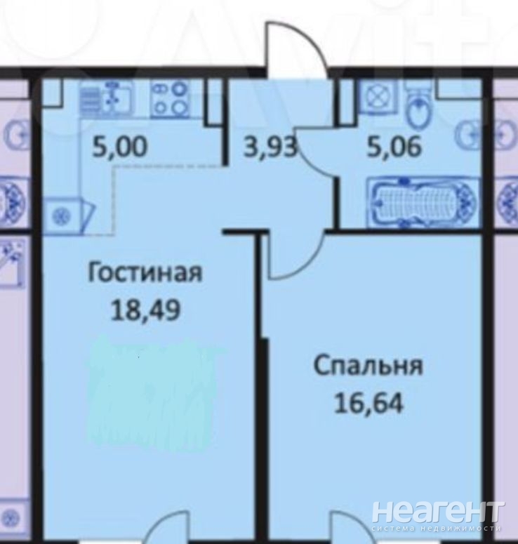 Продается 1-комнатная квартира, 57 м²