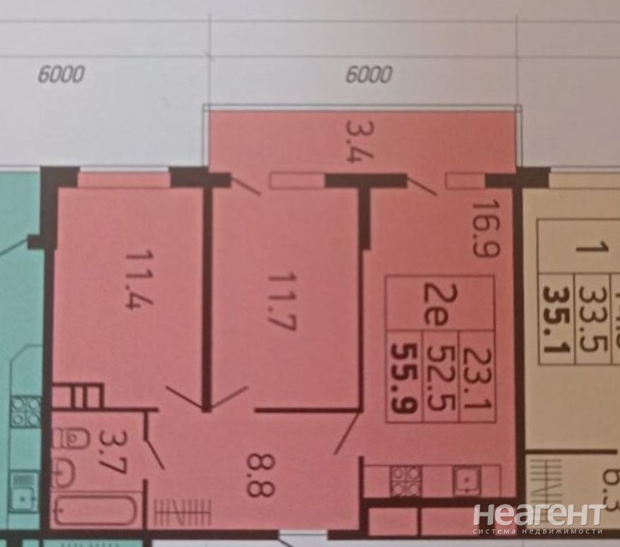 Продается 2-х комнатная квартира, 54,8 м²