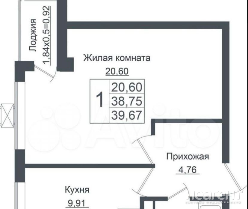 Продается 1-комнатная квартира, 39 м²