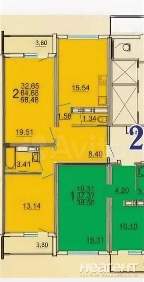 Продается 2-х комнатная квартира, 65 м²