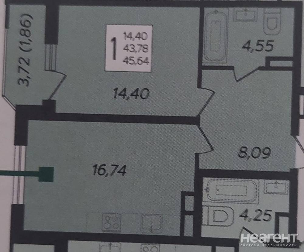 Продается 1-комнатная квартира, 46 м²