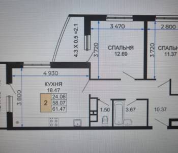 Продается 2-х комнатная квартира, 66,5 м²