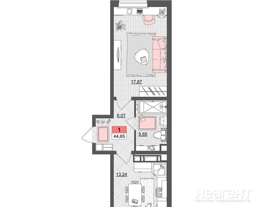 Продается 1-комнатная квартира, 46 м²