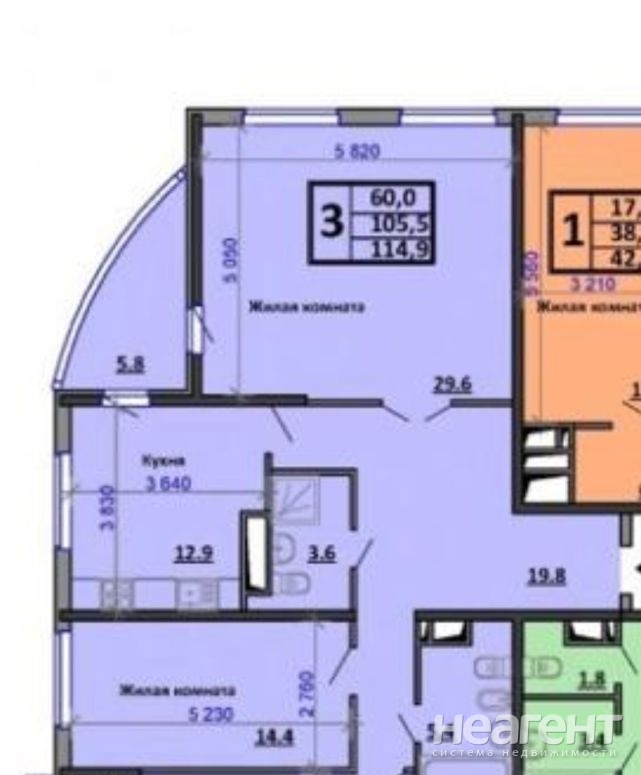 Продается 3-х комнатная квартира, 114 м²