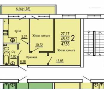 Продается 2-х комнатная квартира, 56 м²