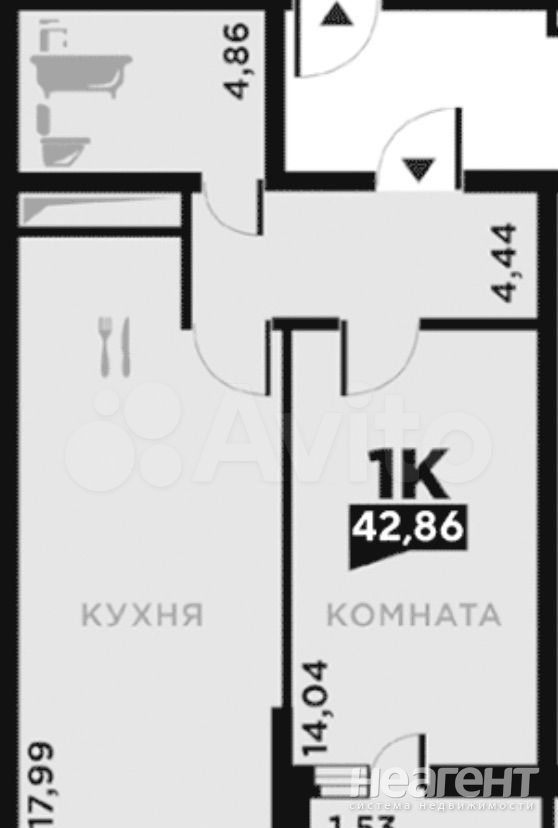 Продается 1-комнатная квартира, 41 м²