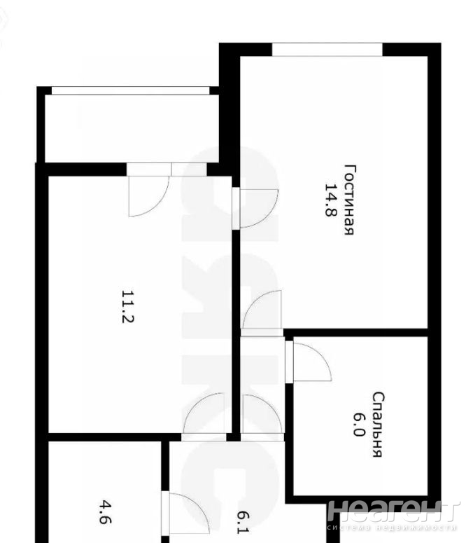 Продается 1-комнатная квартира, 42,2 м²