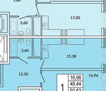 Продается 1-комнатная квартира, 55,74 м²