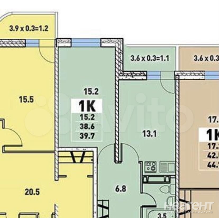 Продается 1-комнатная квартира, 39,8 м²