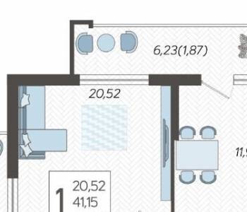 Продается 1-комнатная квартира, 44,87 м²