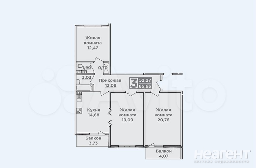 Продается 3-х комнатная квартира, 90 м²