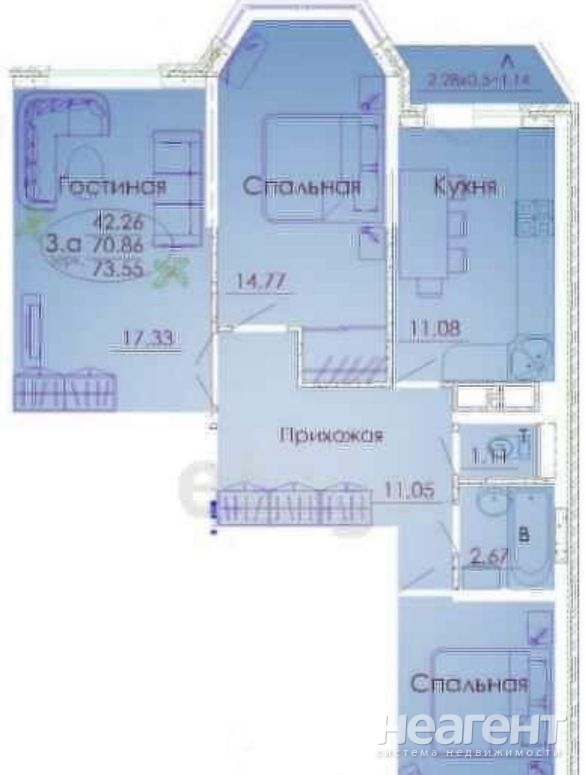 Продается 3-х комнатная квартира, 67,3 м²