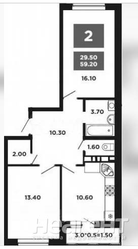 Сдается 2-х комнатная квартира, 55,11 м²