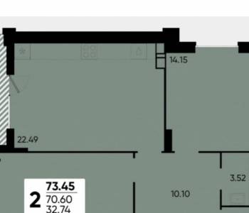 Продается 2-х комнатная квартира, 73,5 м²