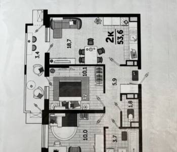 Продается 2-х комнатная квартира, 54,05 м²