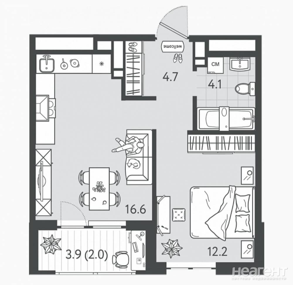 Продается 1-комнатная квартира, 38,6 м²