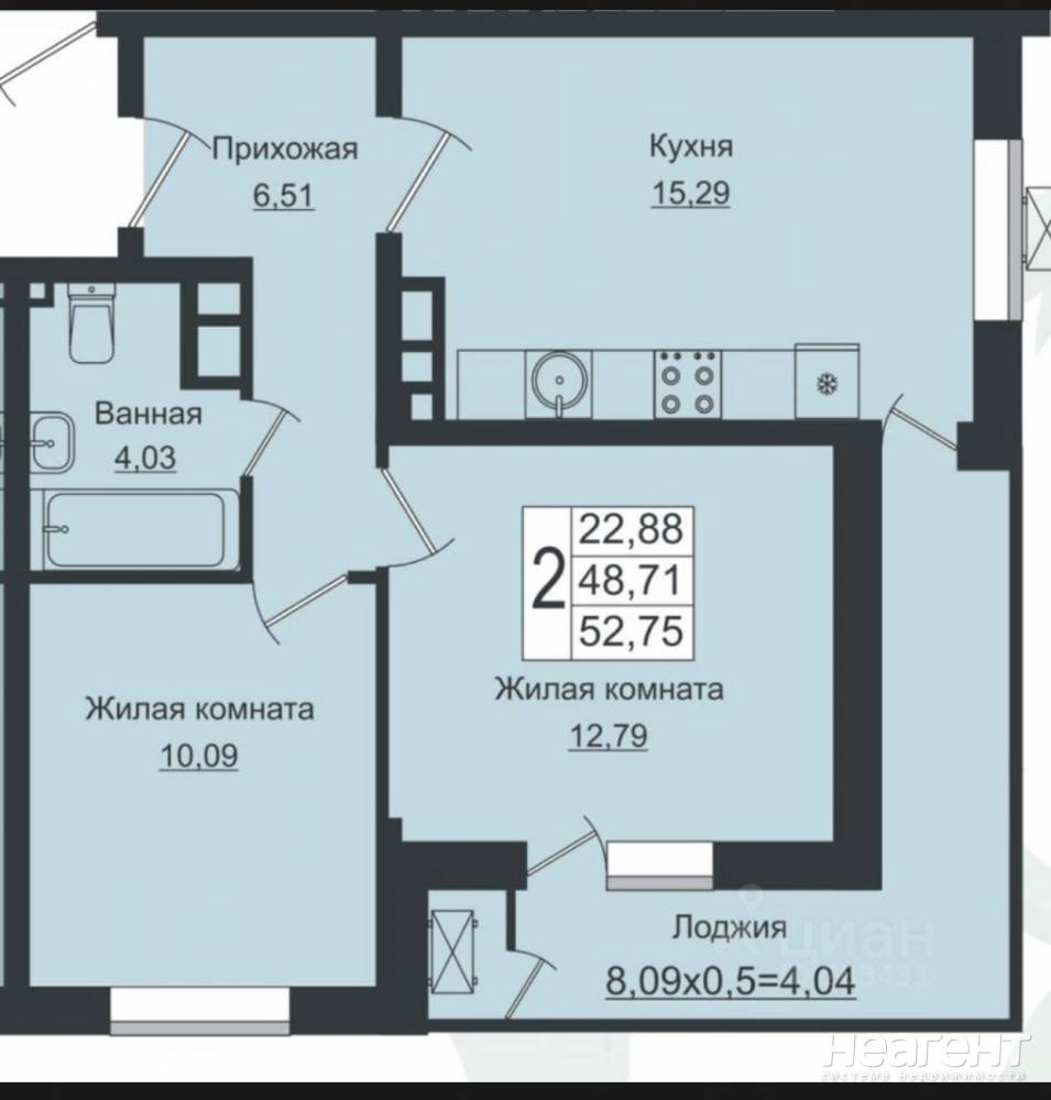 Продается 2-х комнатная квартира, 54,6 м²