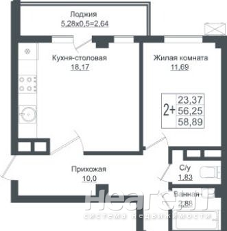 Продается 2-х комнатная квартира, 60 м²