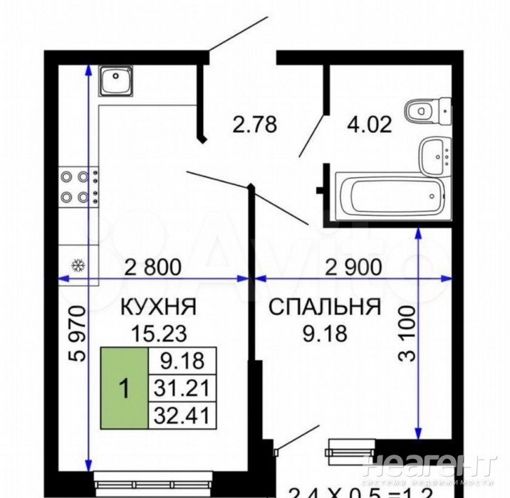 Продается 1-комнатная квартира, 32,4 м²