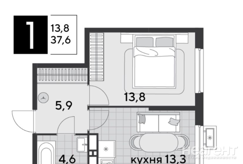 Продается 1-комнатная квартира, 38 м²