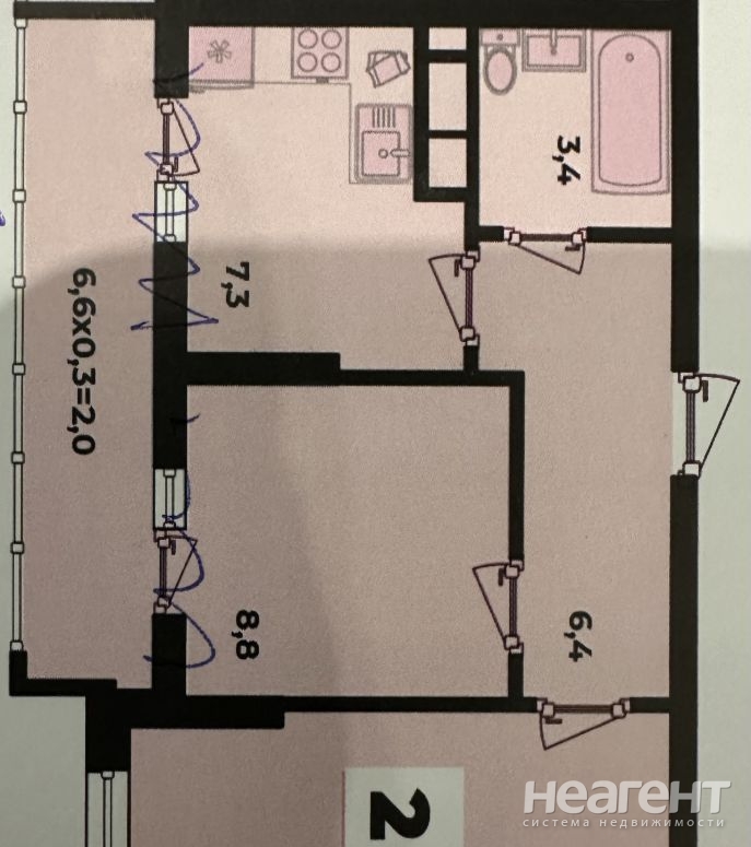 Продается 2-х комнатная квартира, 42,2 м²