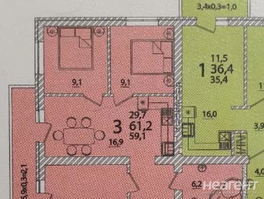 Продается 3-х комнатная квартира, 62 м²