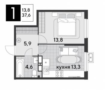 Продается 1-комнатная квартира, 37,6 м²