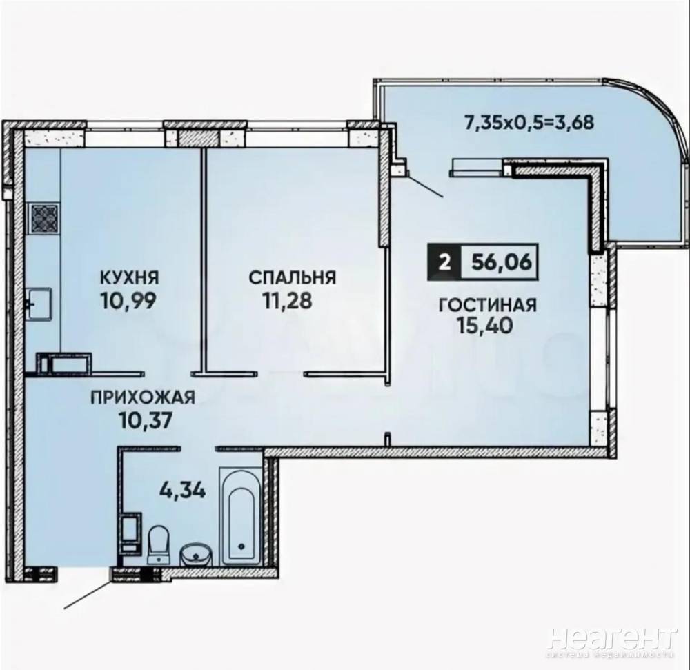 Сдается 2-х комнатная квартира, 56 м²