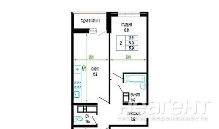 Продается 2-х комнатная квартира, 58 м²