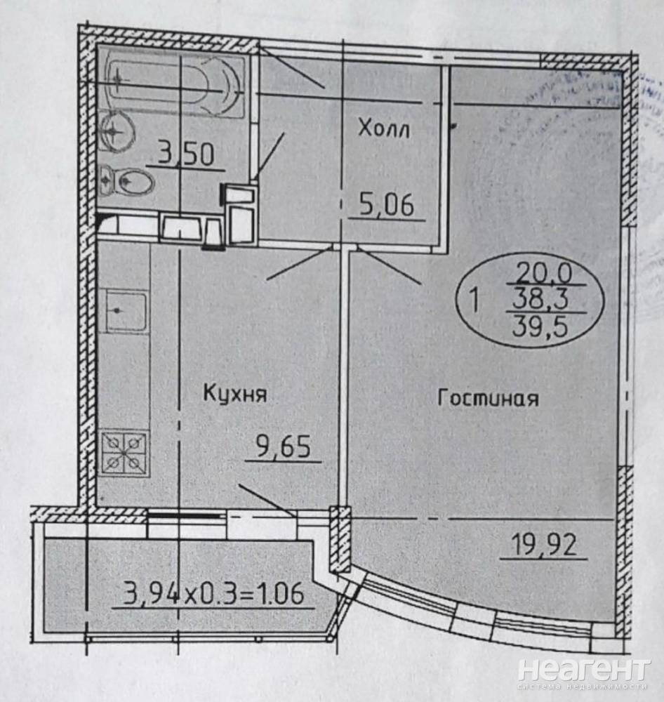 Продается 1-комнатная квартира, 40 м²