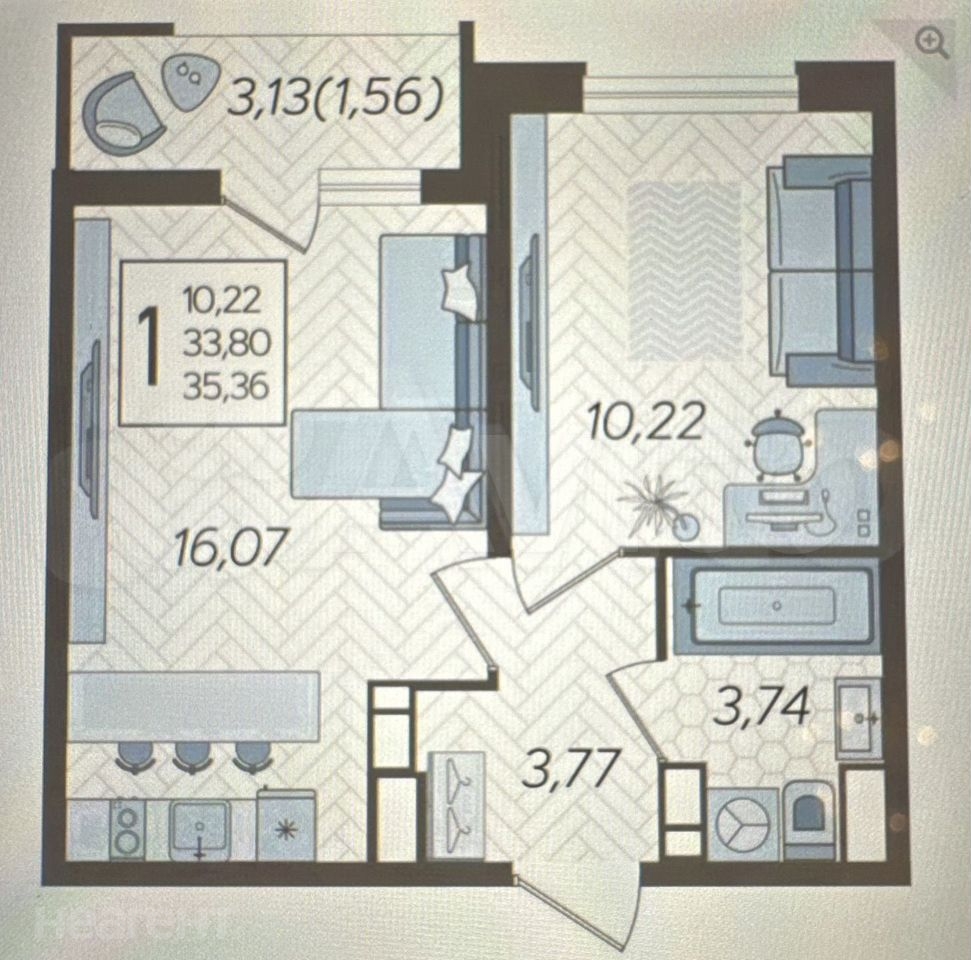 Продается 1-комнатная квартира, 35 м²