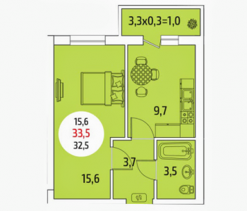 Продается 1-комнатная квартира, 32,1 м²