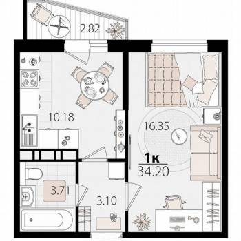 Продается 1-комнатная квартира, 33,7 м²