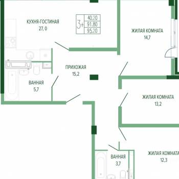 Продается 3-х комнатная квартира, 97,6 м²