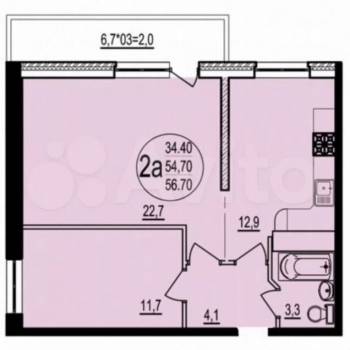 Продается 2-х комнатная квартира, 53,4 м²