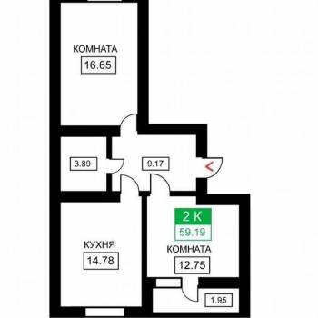 Продается 2-х комнатная квартира, 59 м²