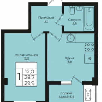 Продается 1-комнатная квартира, 29,9 м²