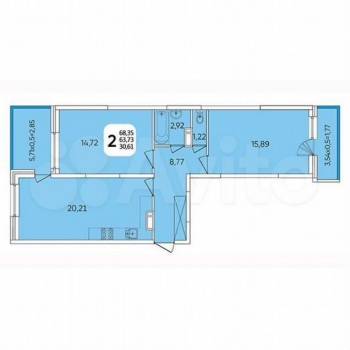 Продается 2-х комнатная квартира, 72,2 м²