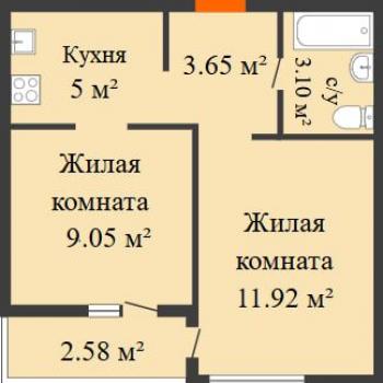 Сдается 2-х комнатная квартира, 35,3 м²