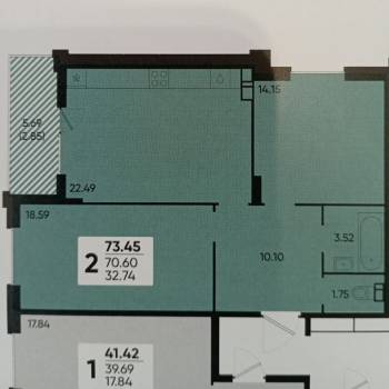 Продается 2-х комнатная квартира, 74 м²