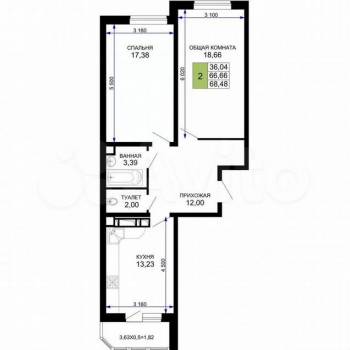 Продается 2-х комнатная квартира, 67,9 м²