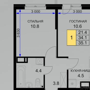 Продается 1-комнатная квартира, 35,1 м²