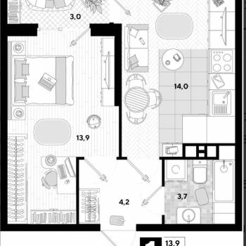 Продается 1-комнатная квартира, 37,3 м²