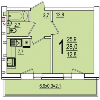 Продается 1-комнатная квартира, 25,7 м²