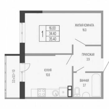 Продается 1-комнатная квартира, 35,4 м²