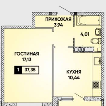 Продается 1-комнатная квартира, 37,35 м²