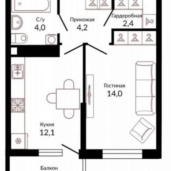 Продается 1-комнатная квартира, 37,9 м²