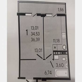 Продается 1-комнатная квартира, 36,4 м²